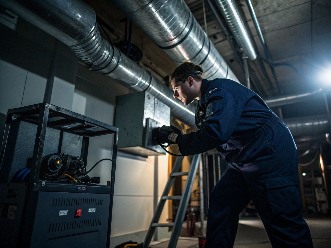 Professional technician inspecting home ventilation system