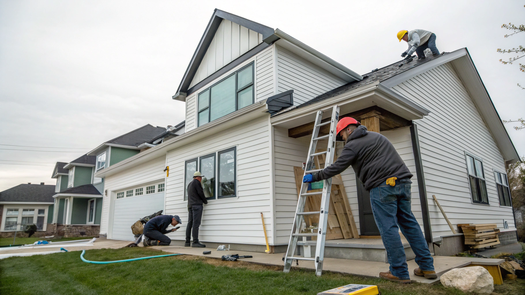 Professional team working on a home improvement project