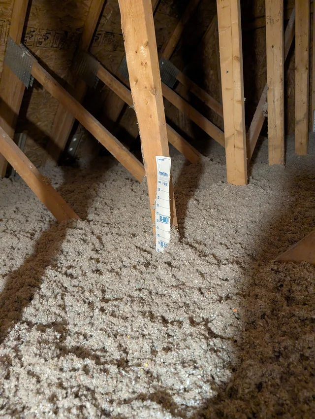 Shallow attic insulation depth ruler reading baseline R50 measurement