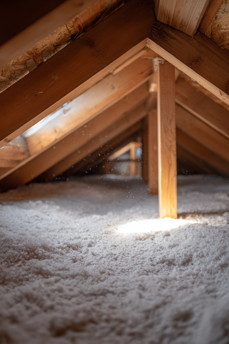 Attic depth gauge measuring high-density blown insulation past R60