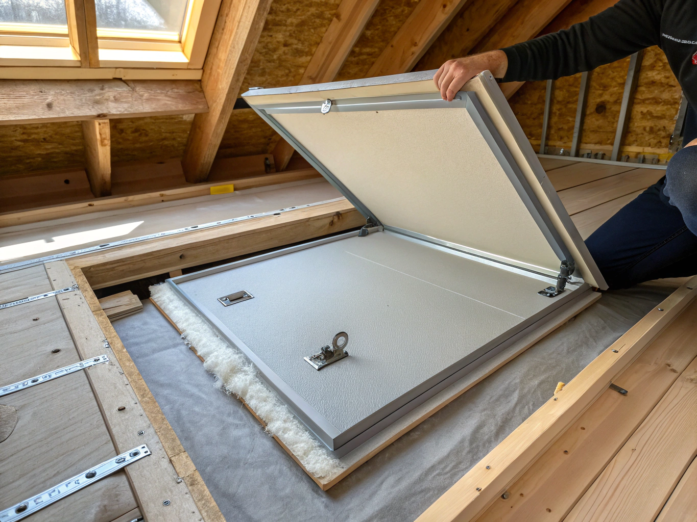 Insulated and weatherstripped attic access hatch upgrade